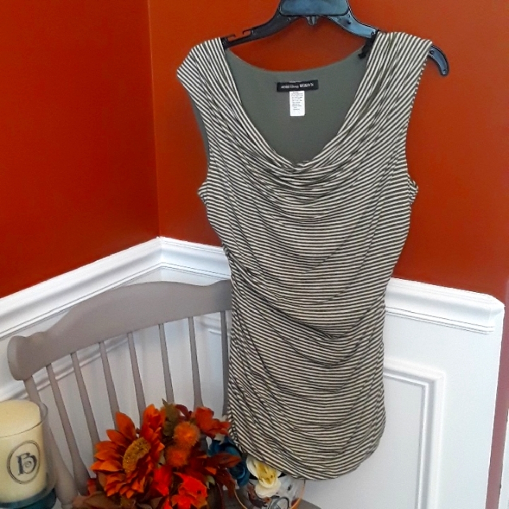 Olive green and beige stripe scoop neck sleeveless top
